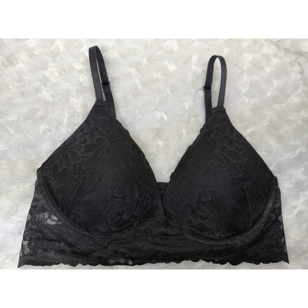 Victoria's Secret PINK Black Floral Lace Padded Bralette Small Adjustable Straps